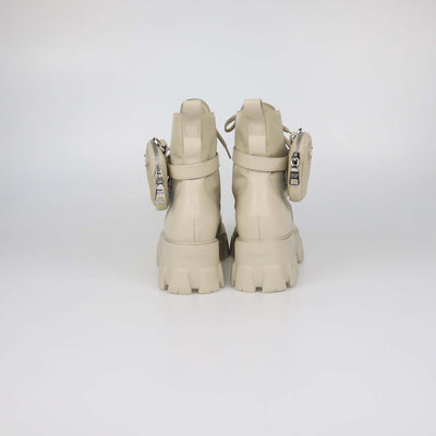 Prada Beige Leather and Nylon Monolith Combat Boots