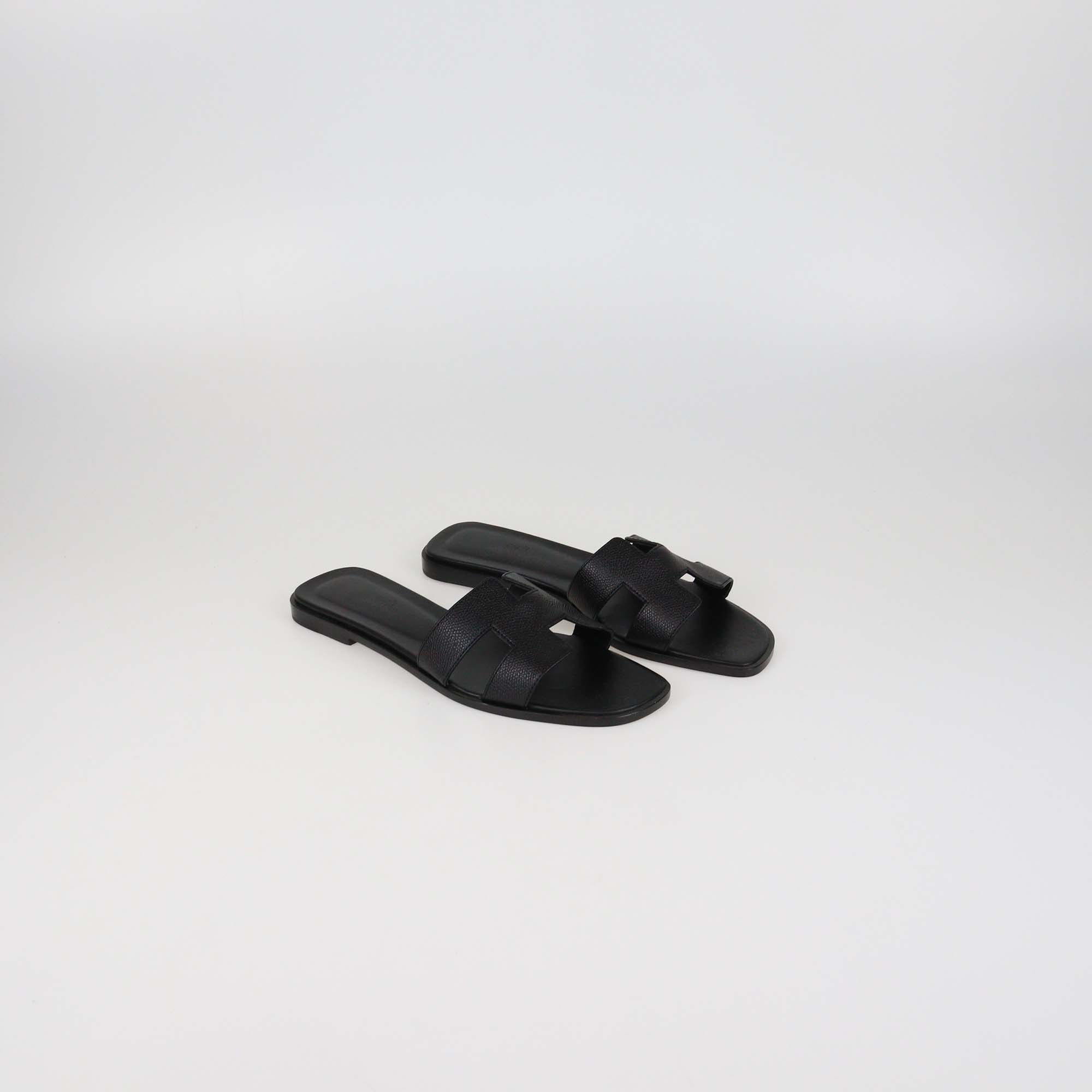 Hermes Black Epsom Leather Oran Sandals