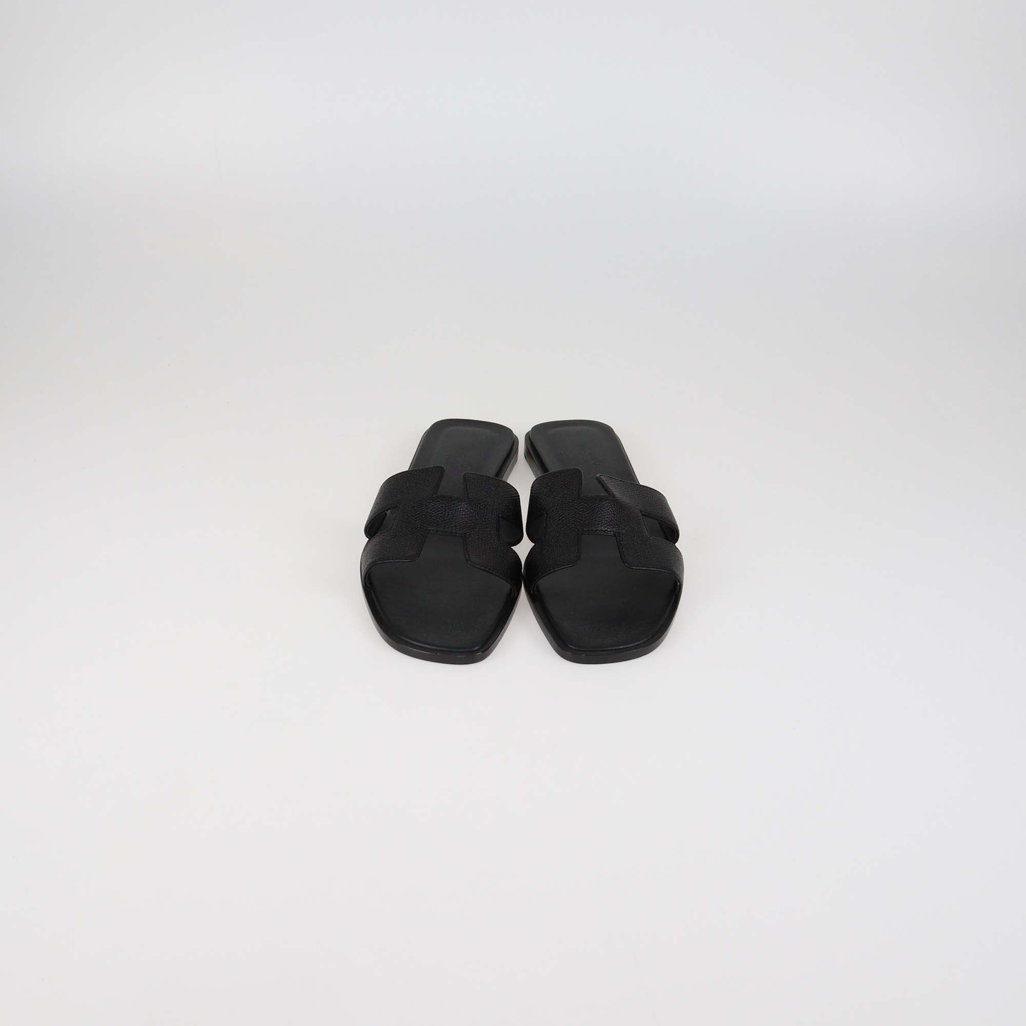 Hermes Black Epsom Leather Oran Sandals