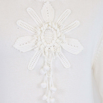 Loewe Off White Cotton Blend Knitted Crew Neck Short Sleeve Top
