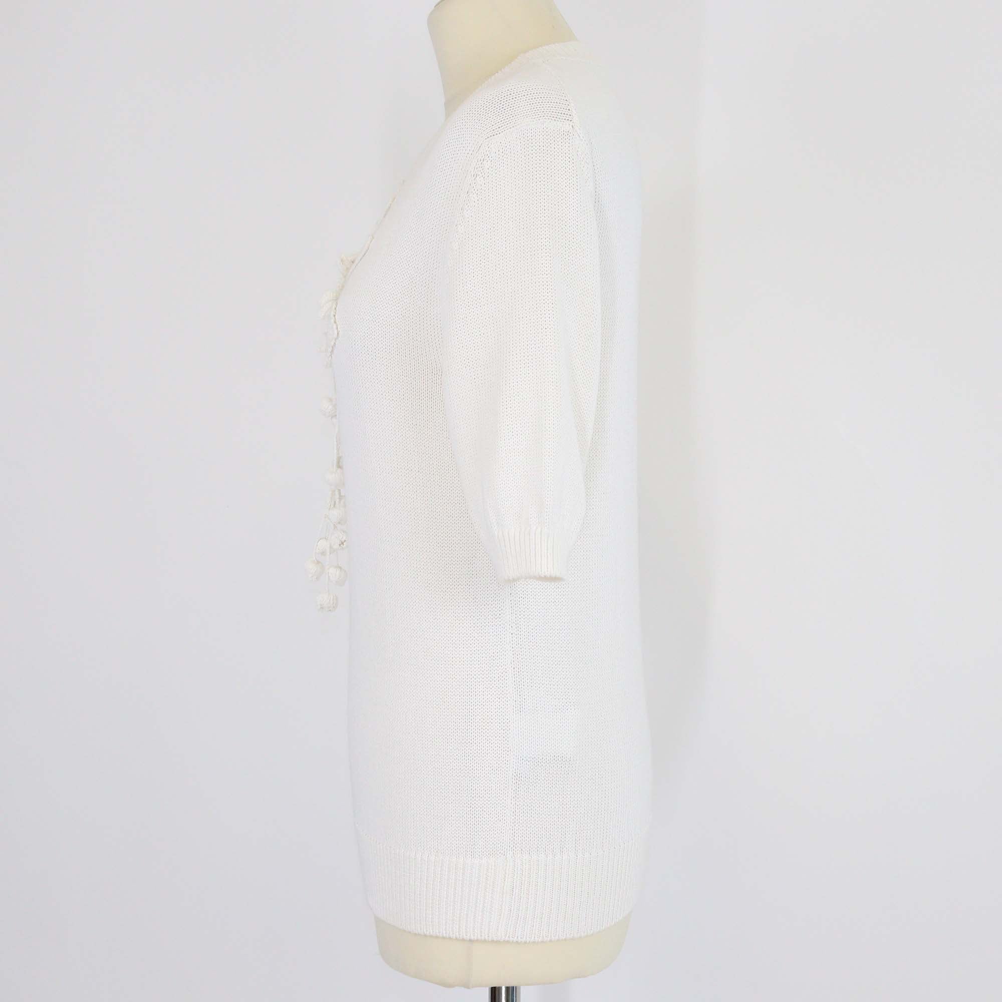 Loewe Off White Cotton Blend Knitted Crew Neck Short Sleeve Top