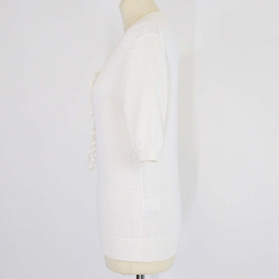 Loewe Off White Cotton Blend Knitted Crew Neck Short Sleeve Top
