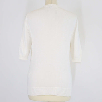 Loewe Off White Cotton Blend Knitted Crew Neck Short Sleeve Top