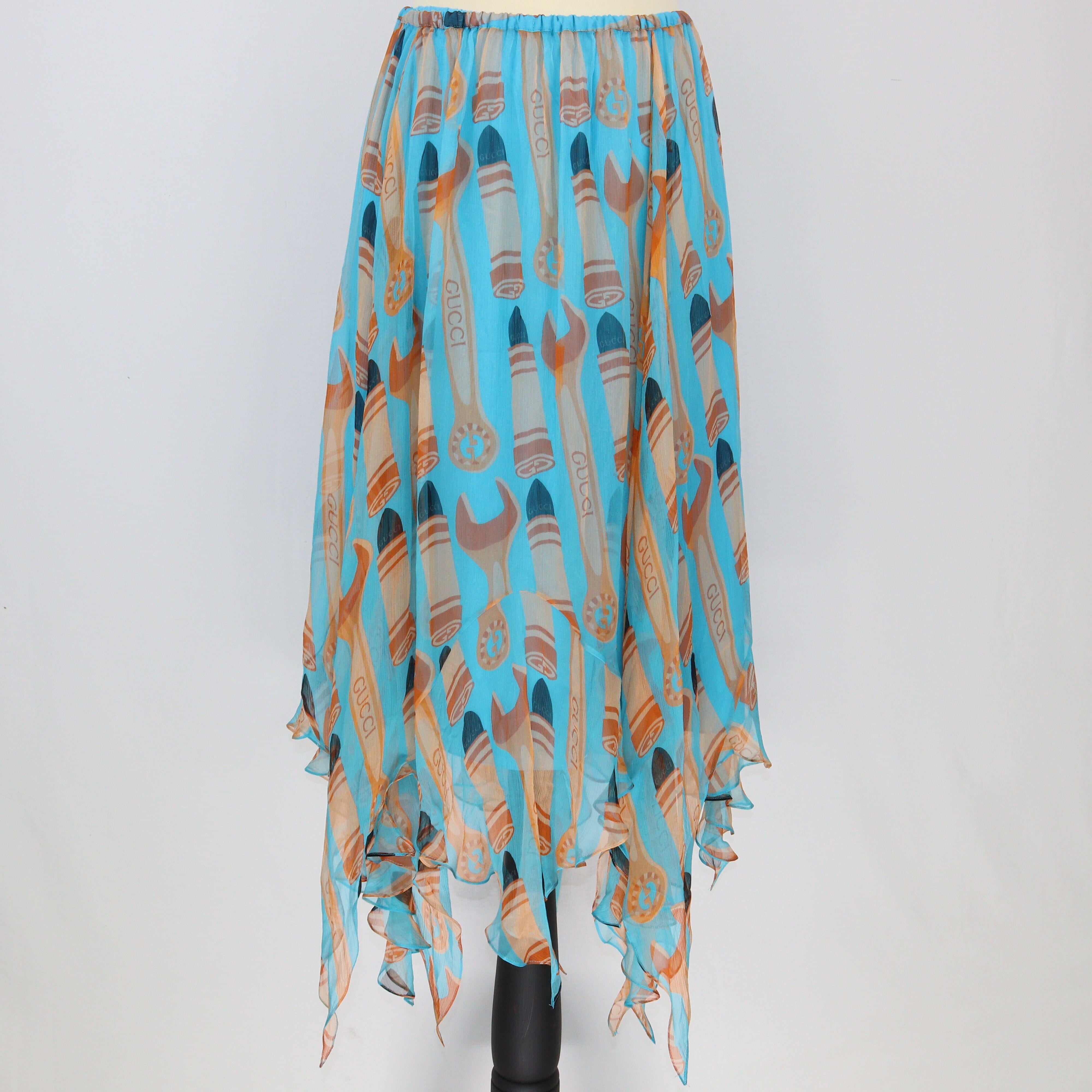 Blue Lipstick & Tool Print Skirt skirt Gucci 