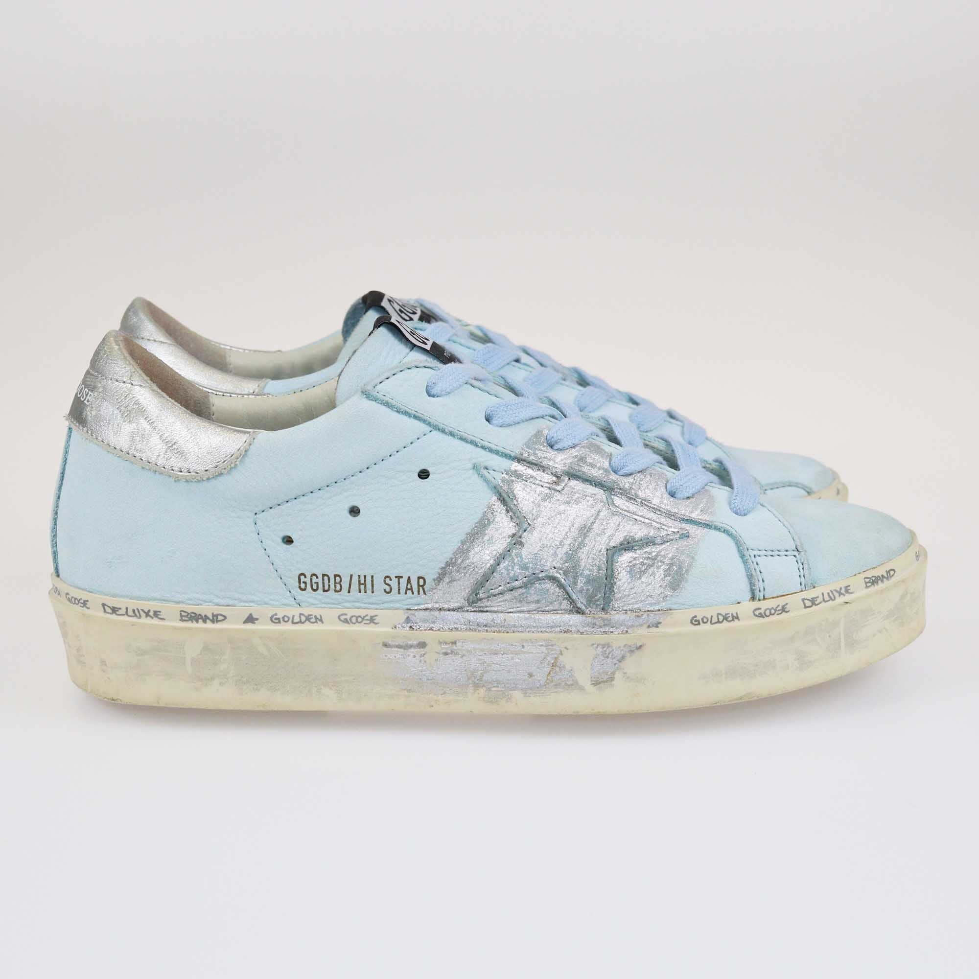 Golden Goose Blue/Silver Hi Star Sneakers Shoes Golden Goose 