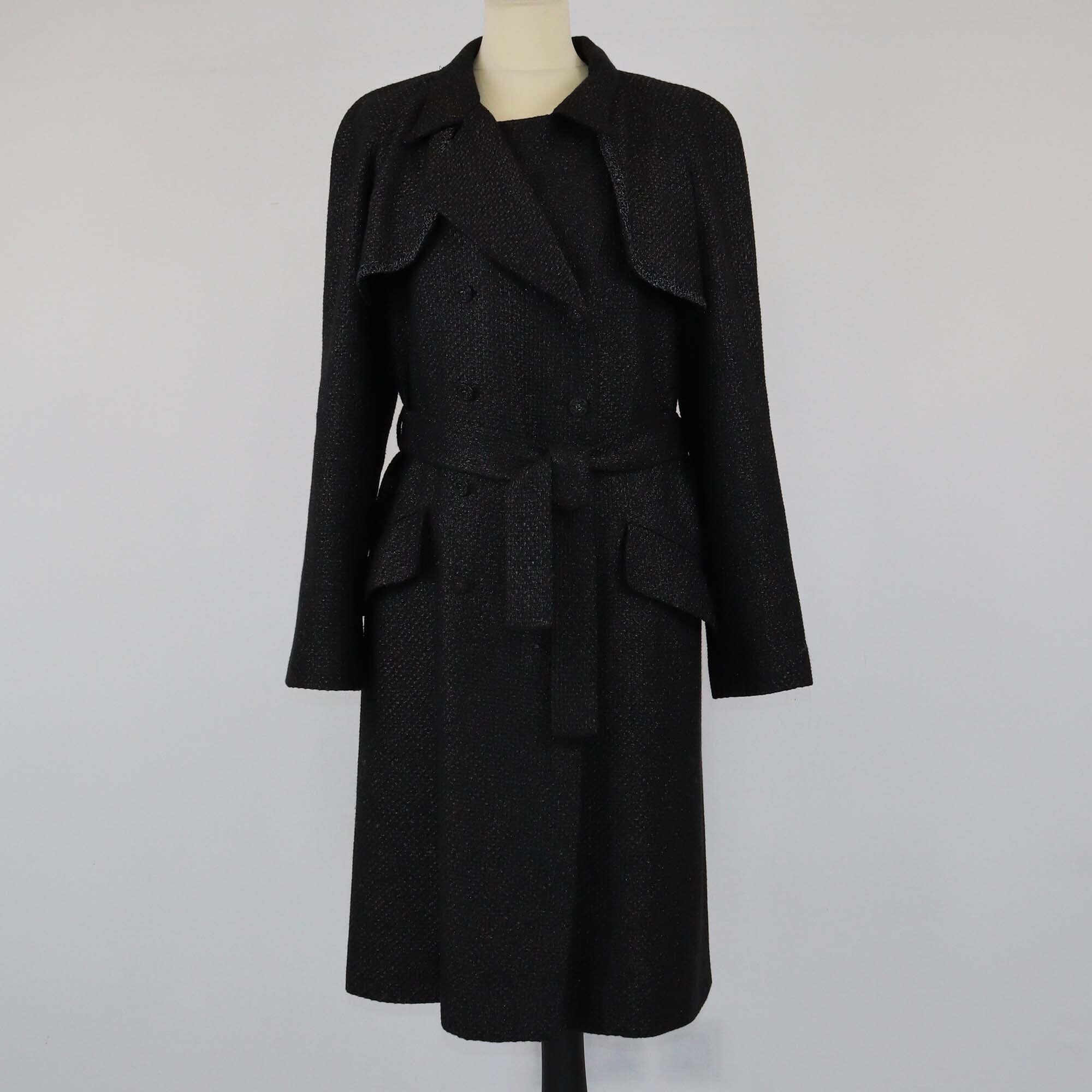 Chanel Black Lurex Tweed Trench Coat Womens Chanel 