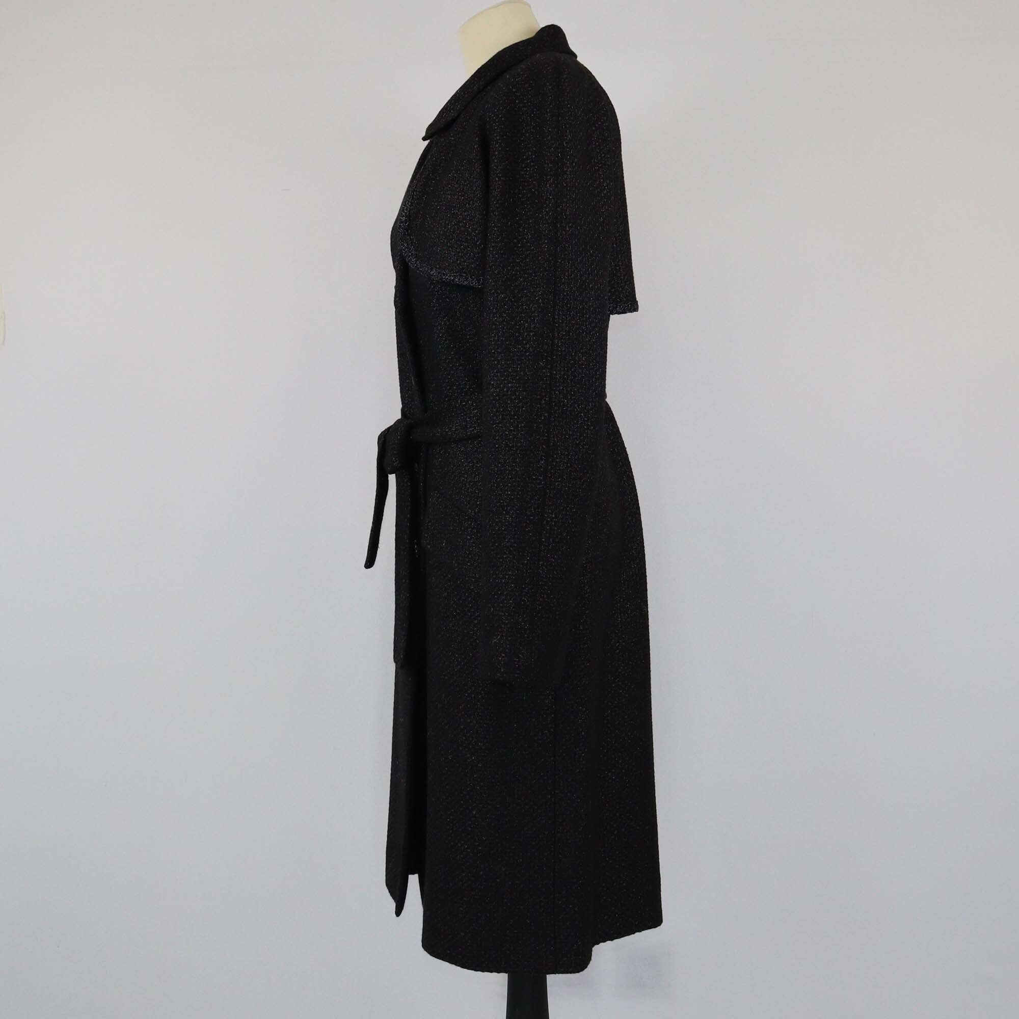 Chanel Black Lurex Tweed Trench Coat Womens Chanel 