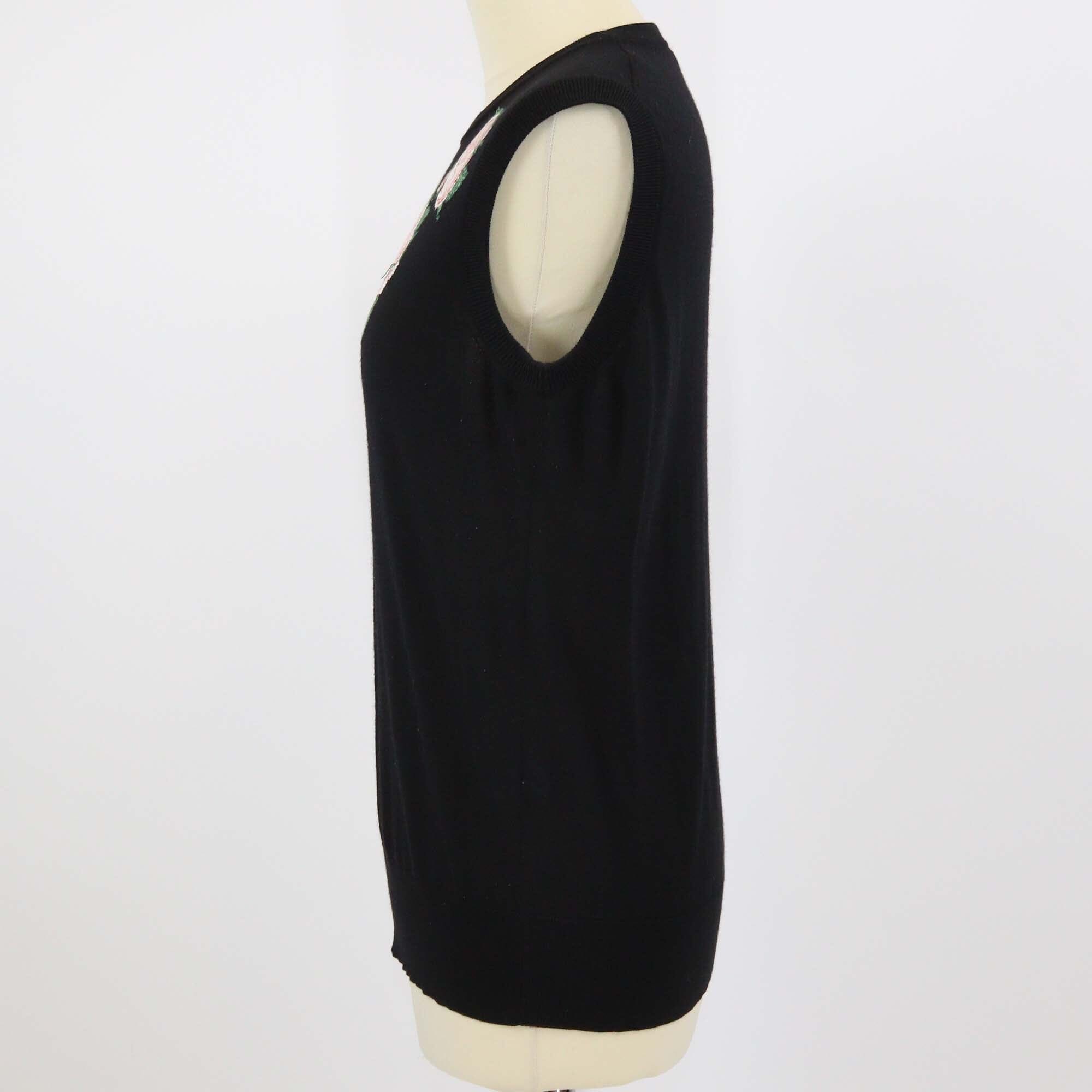 Dolce & Gabbana Black Floral Print Wool Blended Knit Embroidered Sleeveless Top Womens Dolce & Gabbana 