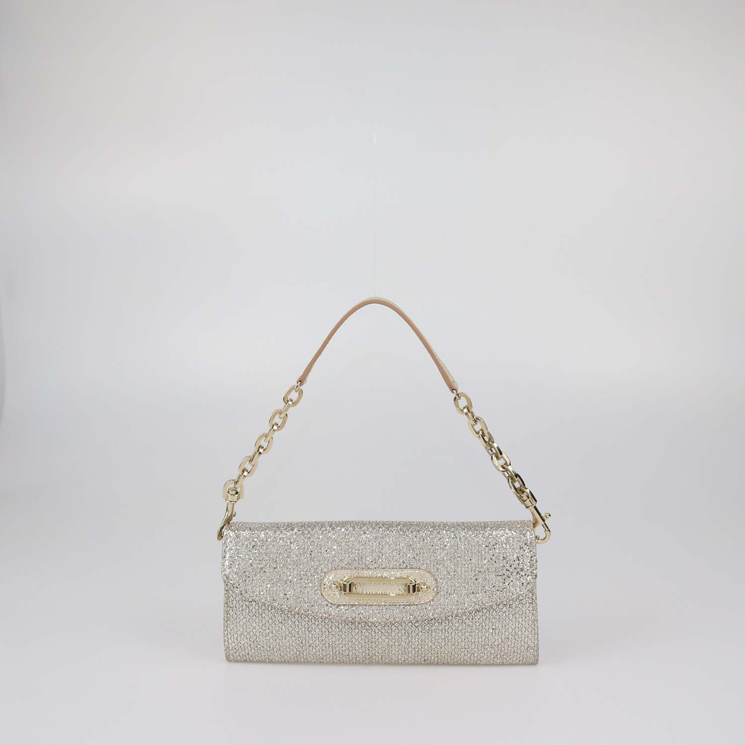 Jimmy Choo Gold Glitter Chain Clutch