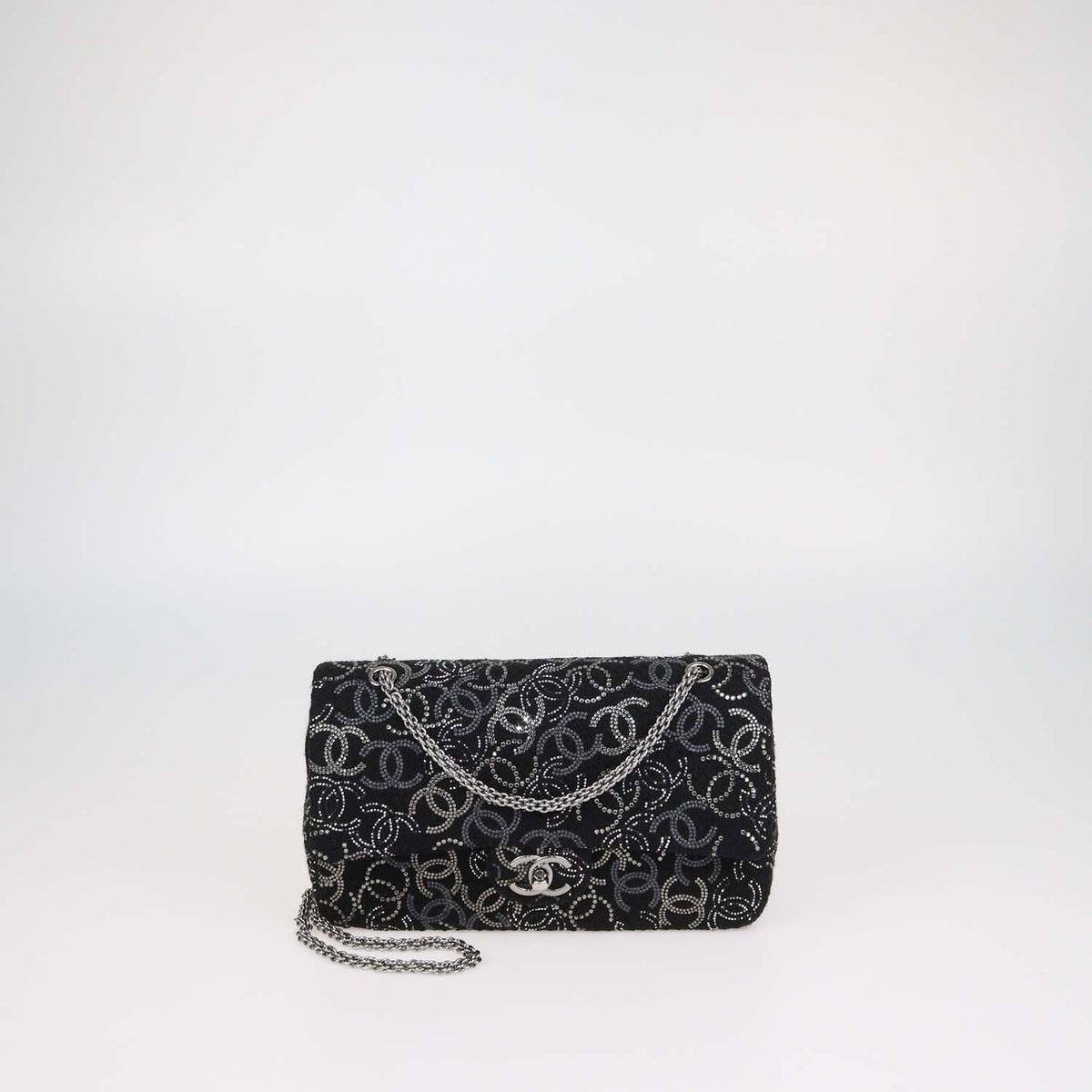 Chanel Black Tweed Crystal Paris-Shanghai Medium Classic Double Flap Bag