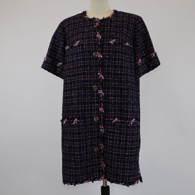 Chanel Navy Blue/Pink Tweed 4 Pocket Short Sleeve Coat Womens Chanel 