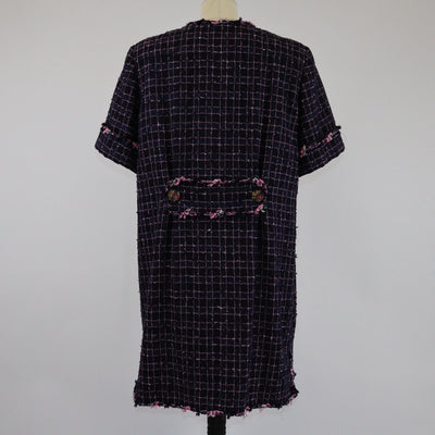 Chanel Navy Blue/Pink Tweed 4 Pocket Short Sleeve Coat Womens Chanel 