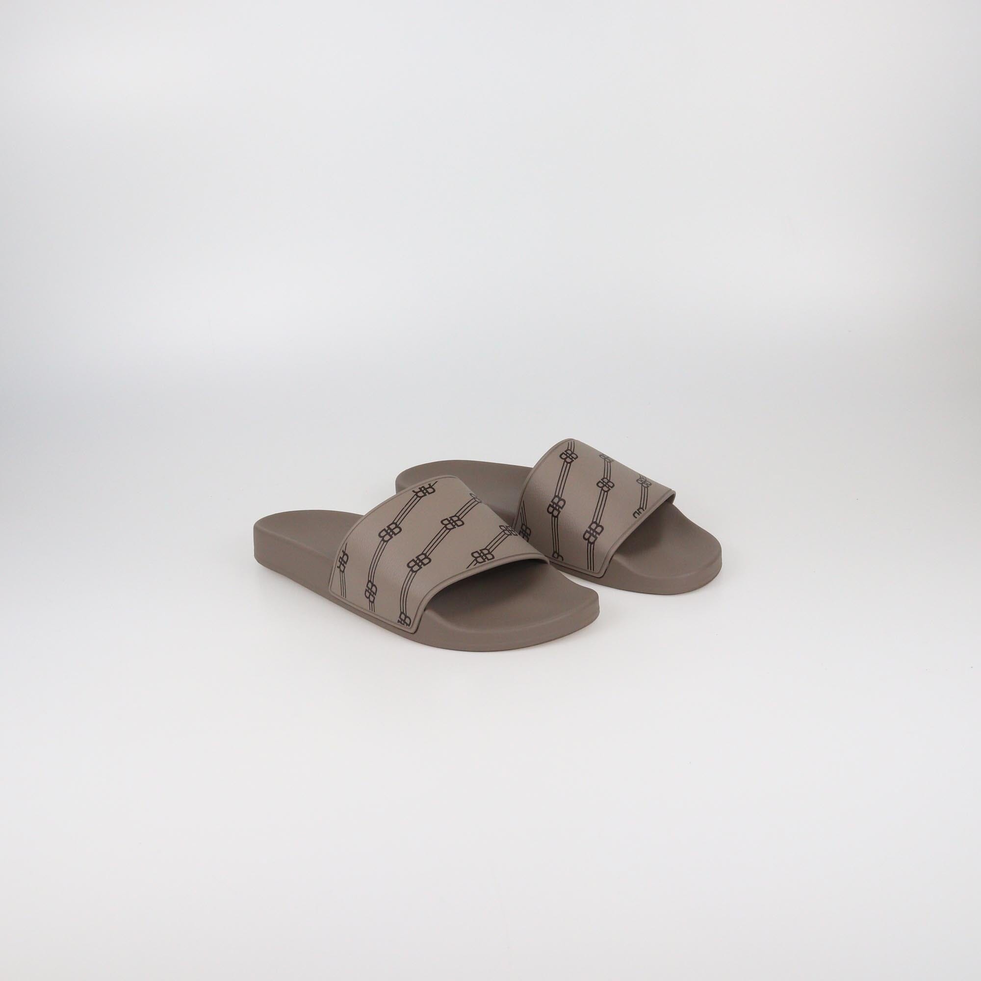 Balenciaga Beige Monogram Print Pool Slide Sandals Mens Balenciaga 