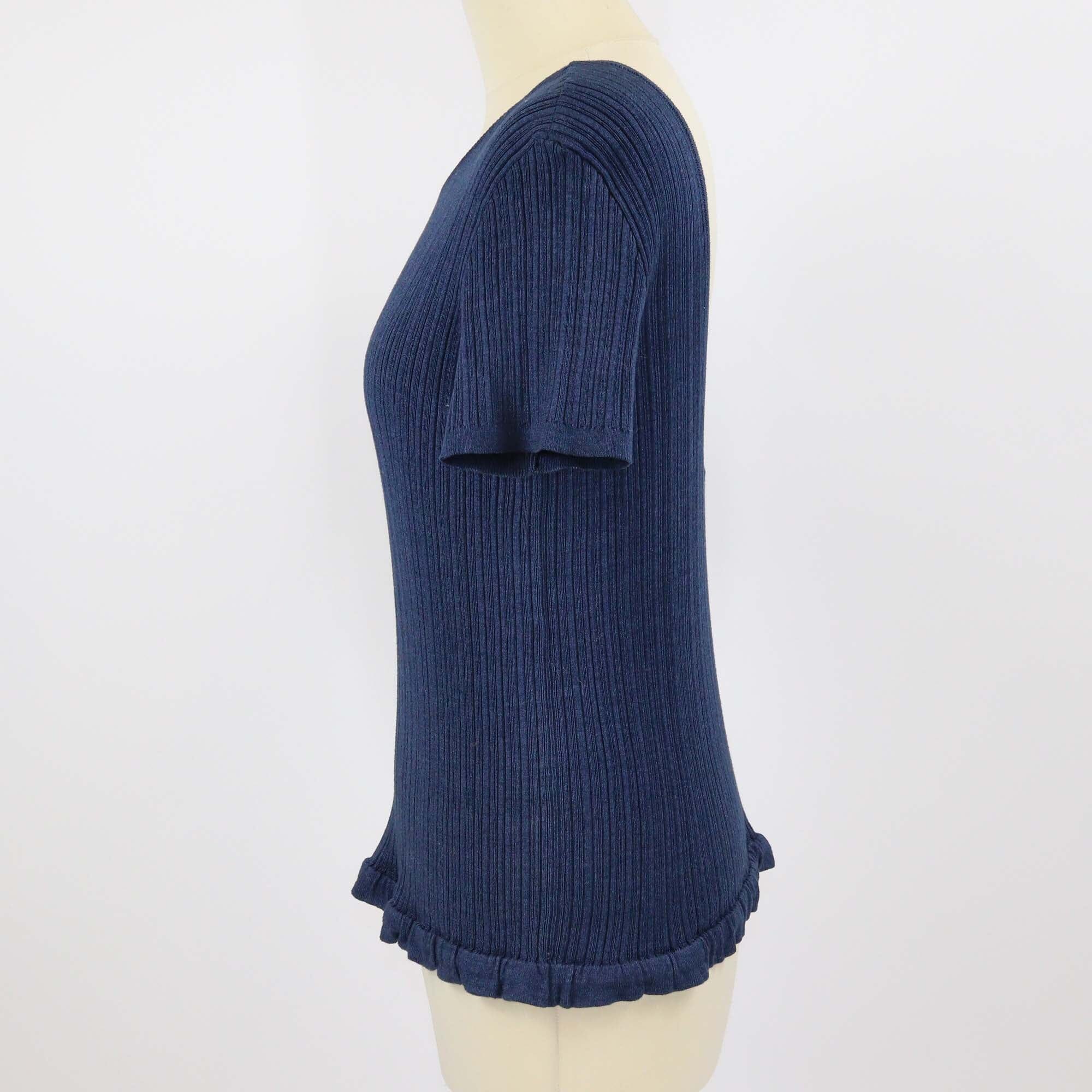 Chanel Blue Cotton Knit Short Sleeve Top Womens Chanel 