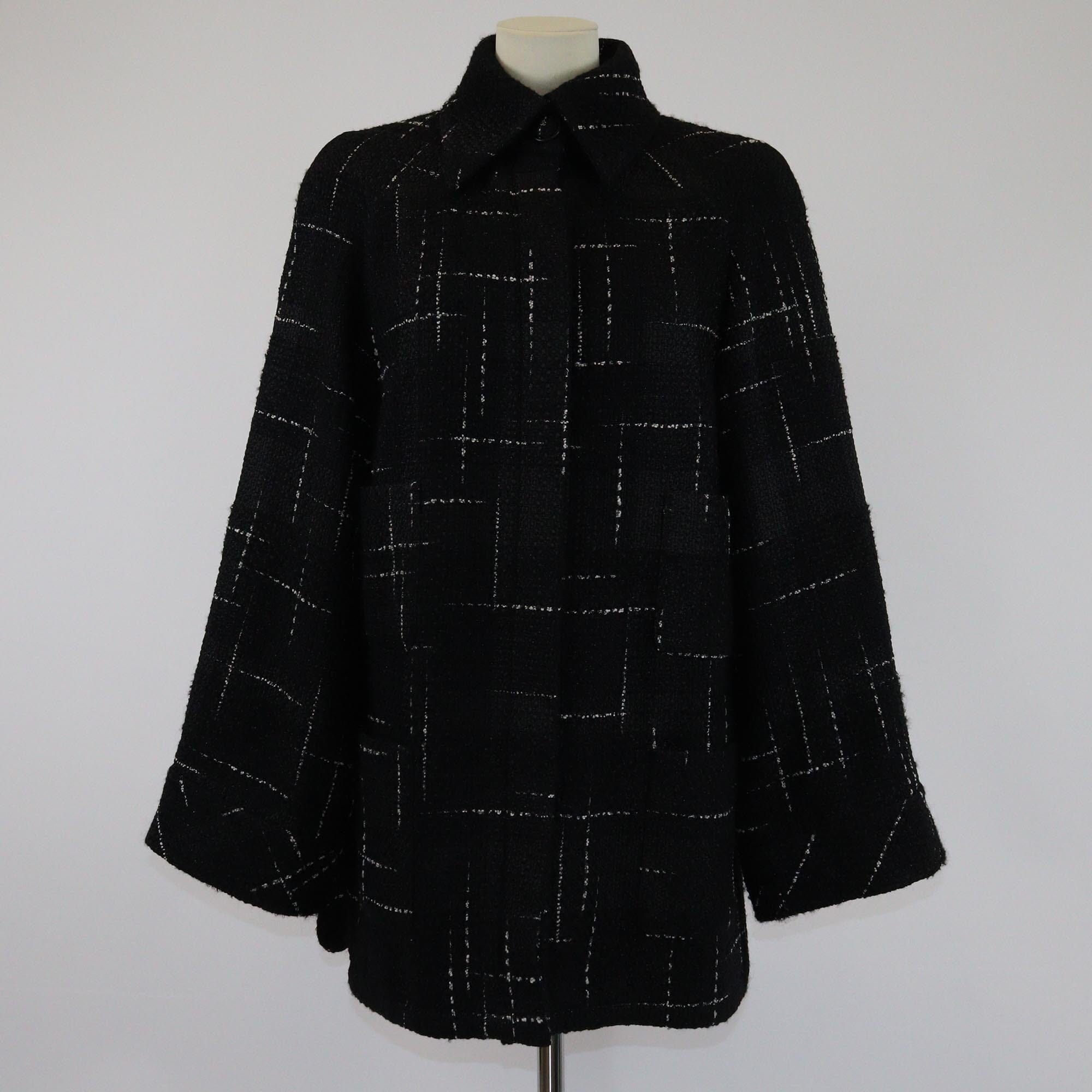 Chanel Black CC Button Tweed Parka Jacket Womens Chanel 