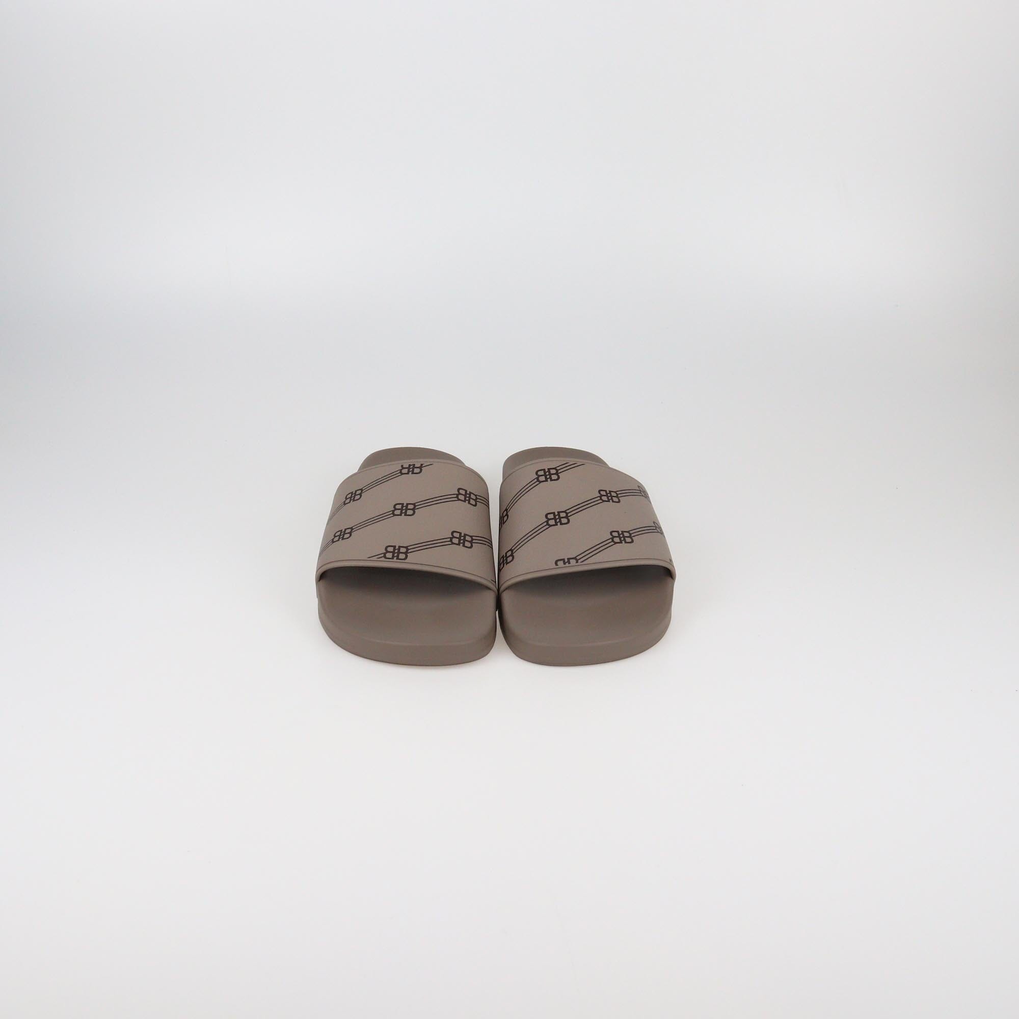 Balenciaga Beige Monogram Print Pool Slide Sandals Mens Balenciaga 