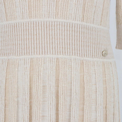 Chanel Beige Wool Blend Knit Crew Neck Mini Dress