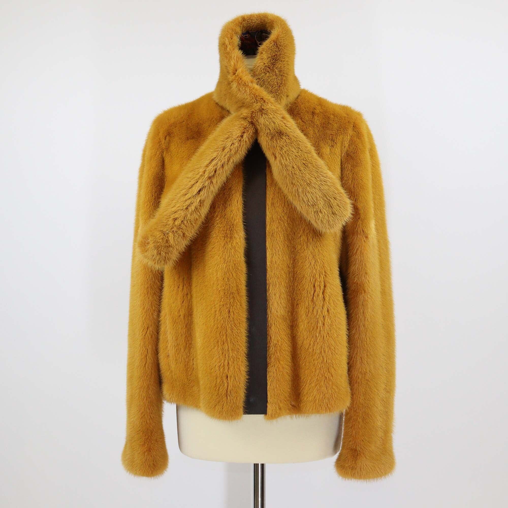 Etro Mustard Mink Fur and Leather Trim Button Up Jacket Womens Etro 