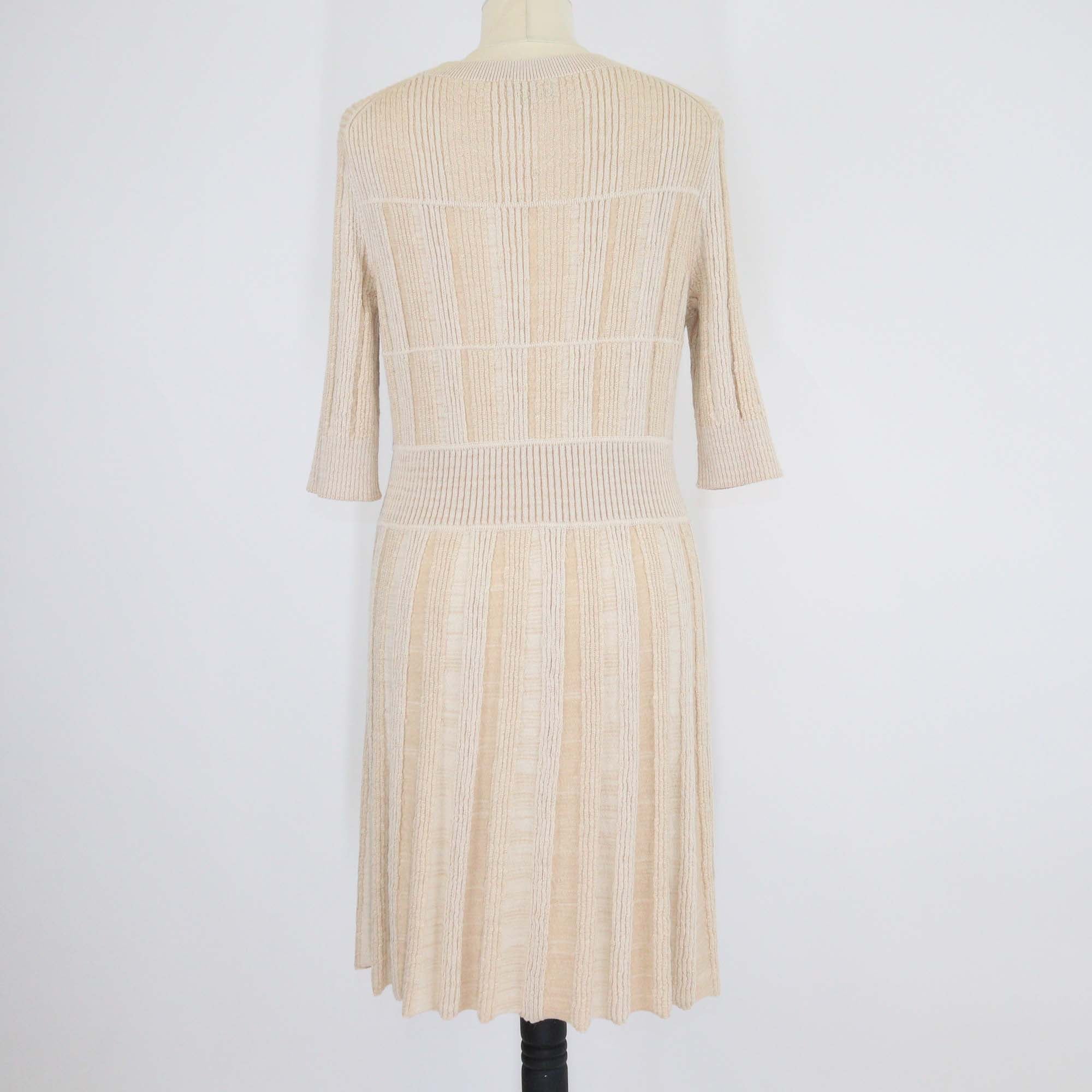 Chanel Beige Wool Blend Knit Crew Neck Mini Dress