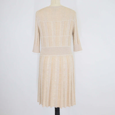 Chanel Beige Wool Blend Knit Crew Neck Mini Dress