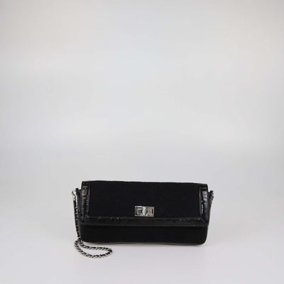 Chanel Black Quilted Jersey and Patent Leather Reissue East/West Flap Bag