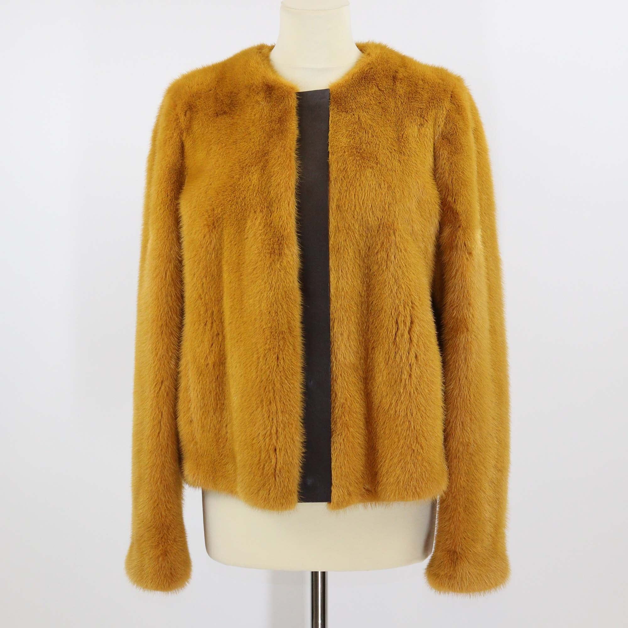 Etro Mustard Mink Fur and Leather Trim Button Up Jacket Womens Etro 