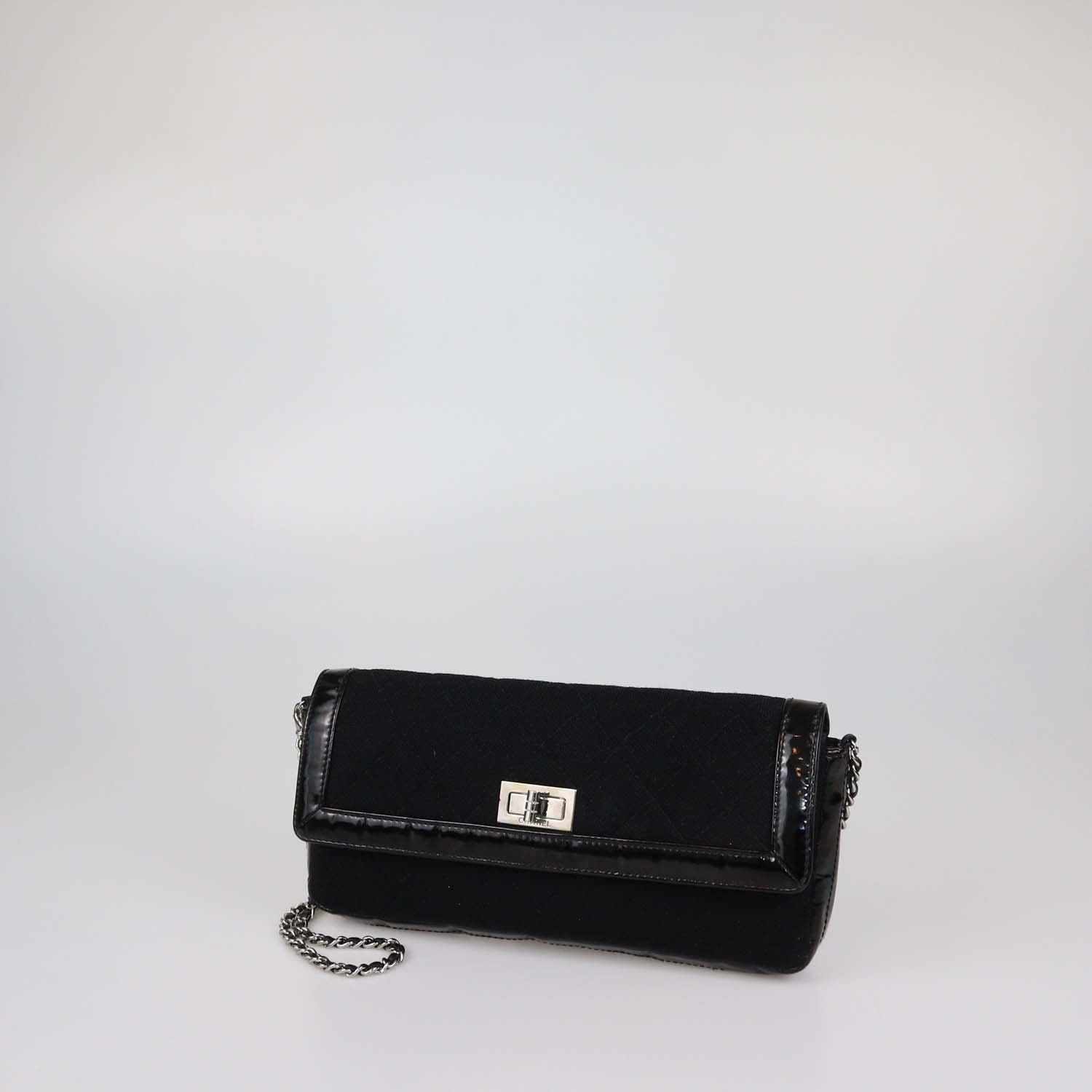 Chanel Black Quilted Jersey and Patent Leather Reissue East/West Flap Bag
