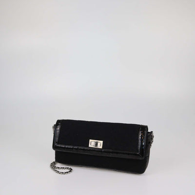 Chanel Black Quilted Jersey and Patent Leather Reissue East/West Flap Bag