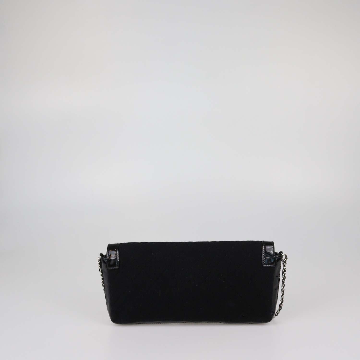 Chanel Black Quilted Jersey and Patent Leather Reissue East/West Flap Bag