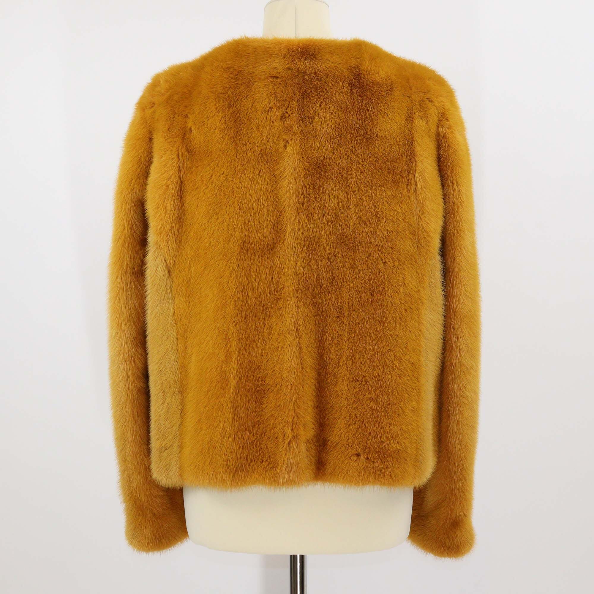 Etro Mustard Mink Fur and Leather Trim Button Up Jacket Womens Etro 