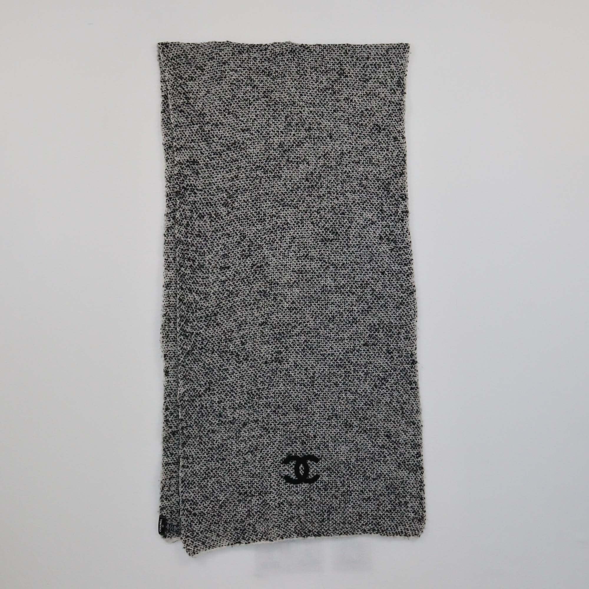 Chanel Grey/Black CC Embroided Scarf Womens Chanel 