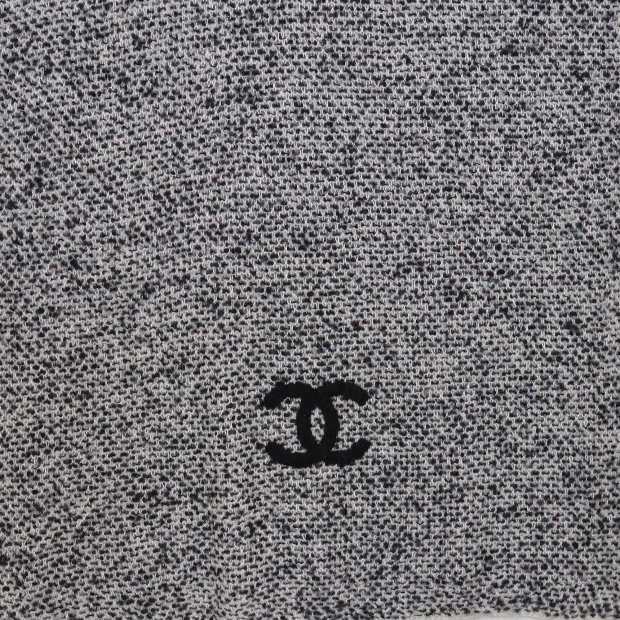 Chanel Grey/Black CC Embroided Scarf Womens Chanel 