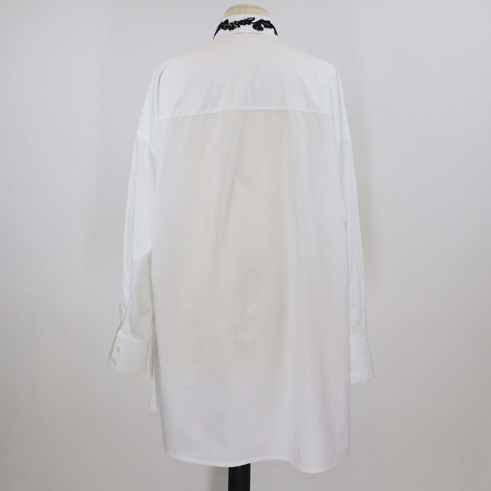 Dolce & Gabbana White/Black Oversize Cotton and Lace Appliqué Poplin Long Sleeve Shirt Womens Dolce & Gabbana 