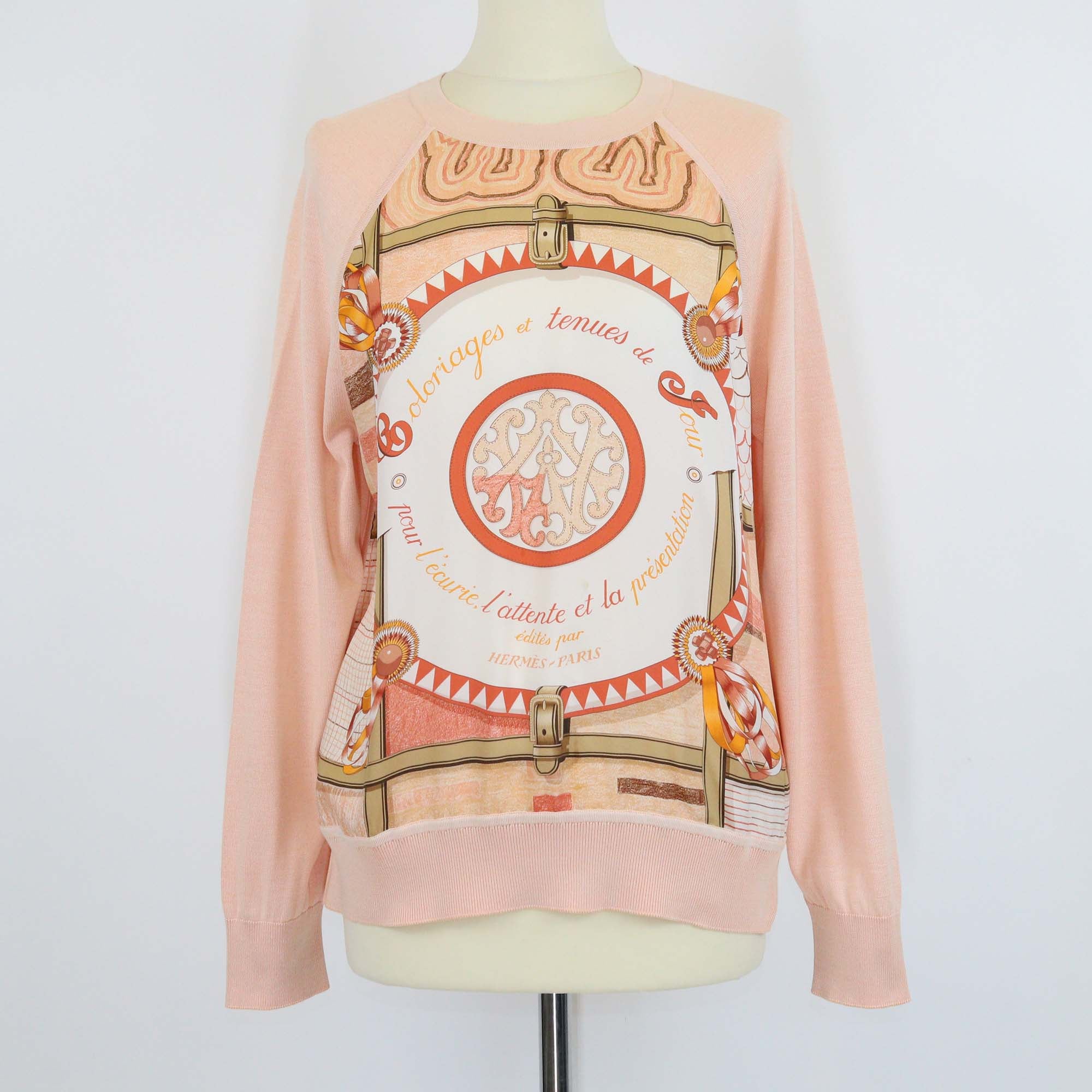 Hermes Orange Lava Silk Coloriages de Jour Long Sleeve Twillaine Sweater