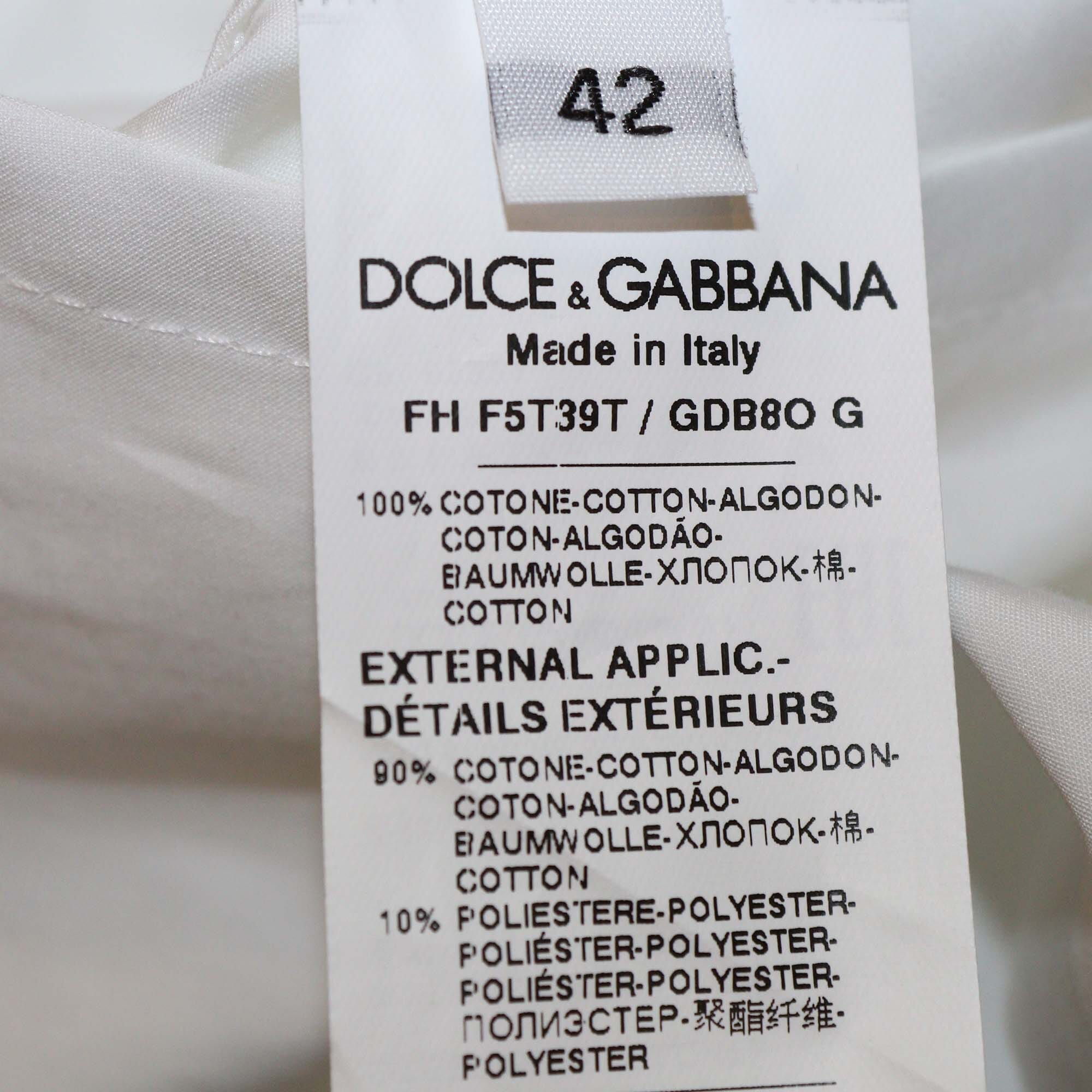Dolce & Gabbana White/Black Oversize Cotton and Lace Appliqué Poplin Long Sleeve Shirt Womens Dolce & Gabbana 