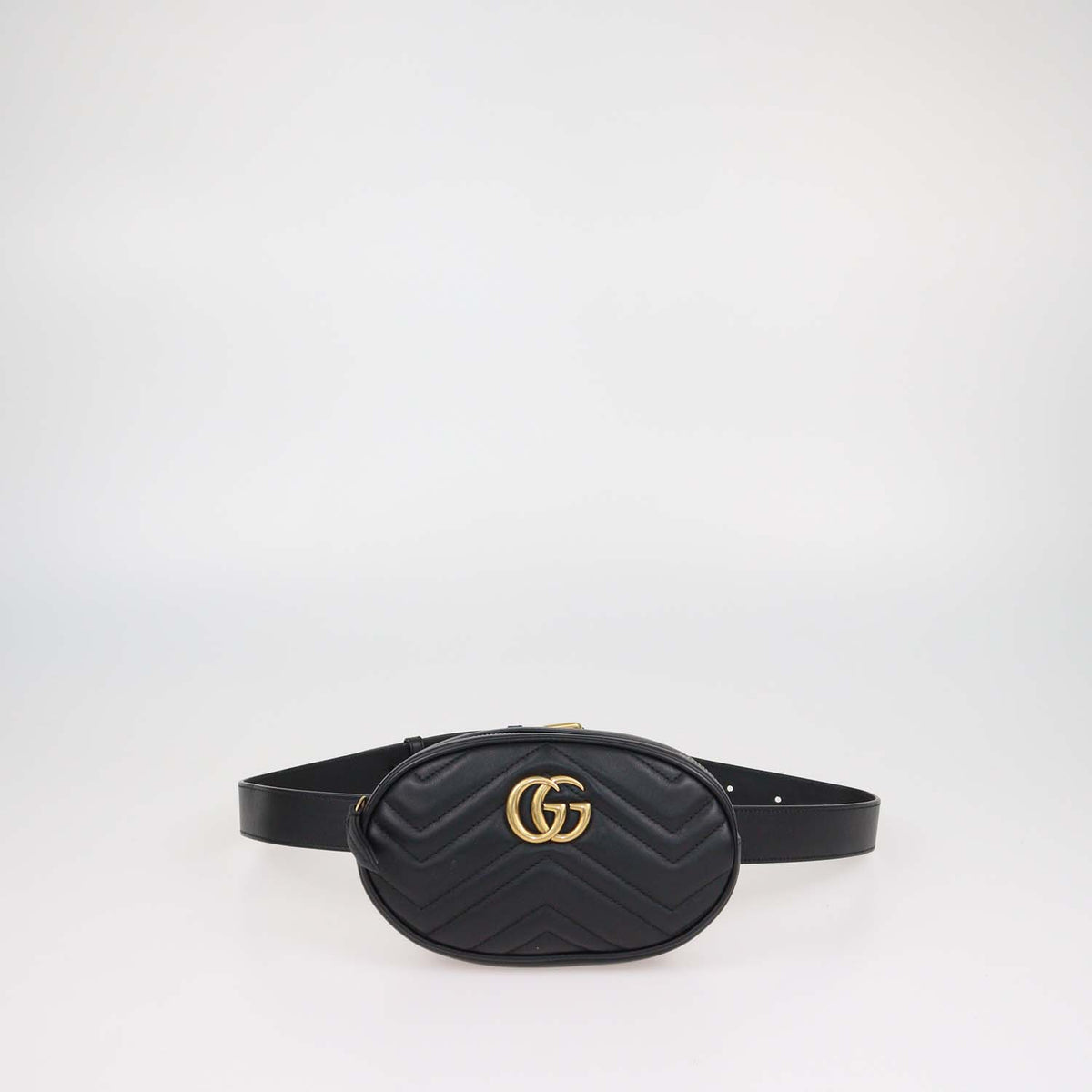 Gucci Black Matelasse Leather Mini GG Marmont Belt Bag