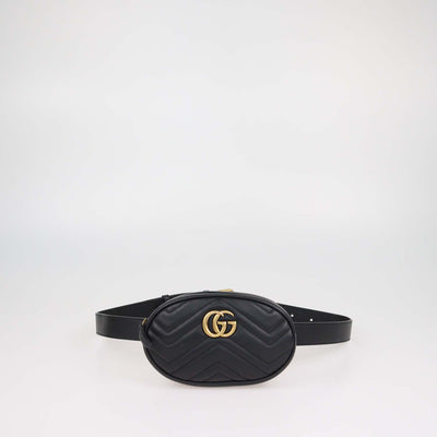 Gucci Black Matelasse Leather Mini GG Marmont Belt Bag