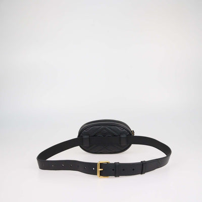 Gucci Black Matelasse Leather Mini GG Marmont Belt Bag