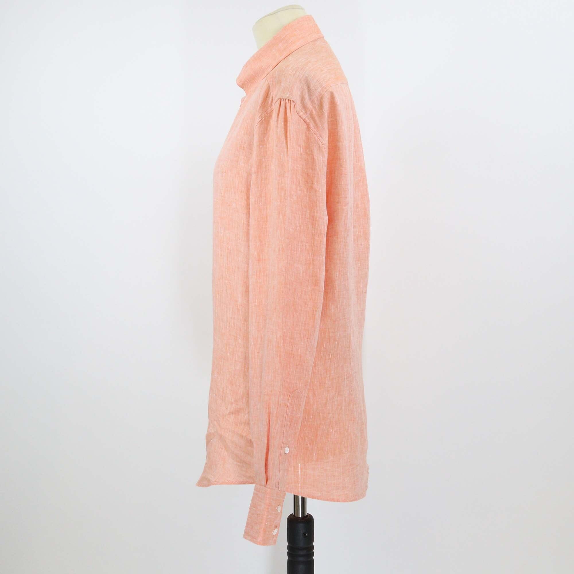 Brunello Cucinelli Peach Linen Slim Fit Button Front Long Sleeve Shirt Mens Brunello Cucinelli 