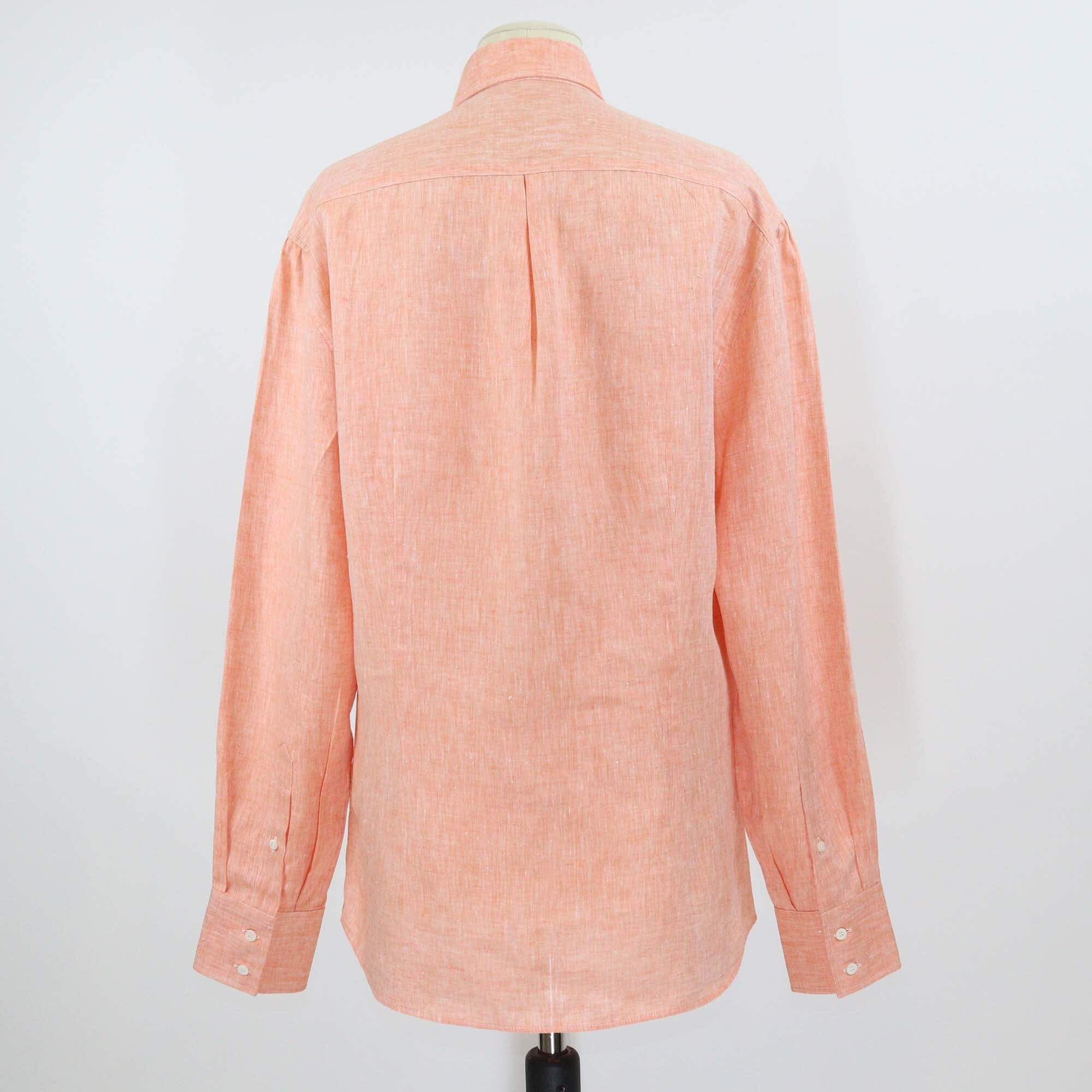 Brunello Cucinelli Peach Linen Slim Fit Button Front Long Sleeve Shirt Mens Brunello Cucinelli 