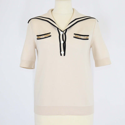 Gucci Beige/Black Wool Horsebit Chain Short Sleeve Polo Top