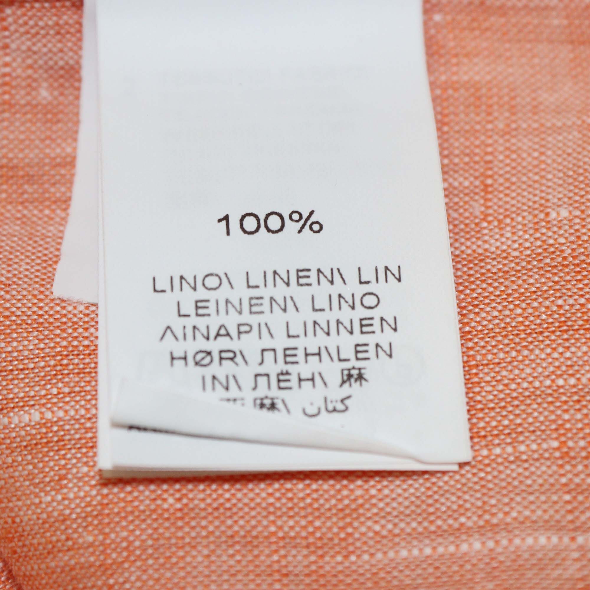 Brunello Cucinelli Peach Linen Slim Fit Button Front Long Sleeve Shirt Mens Brunello Cucinelli 
