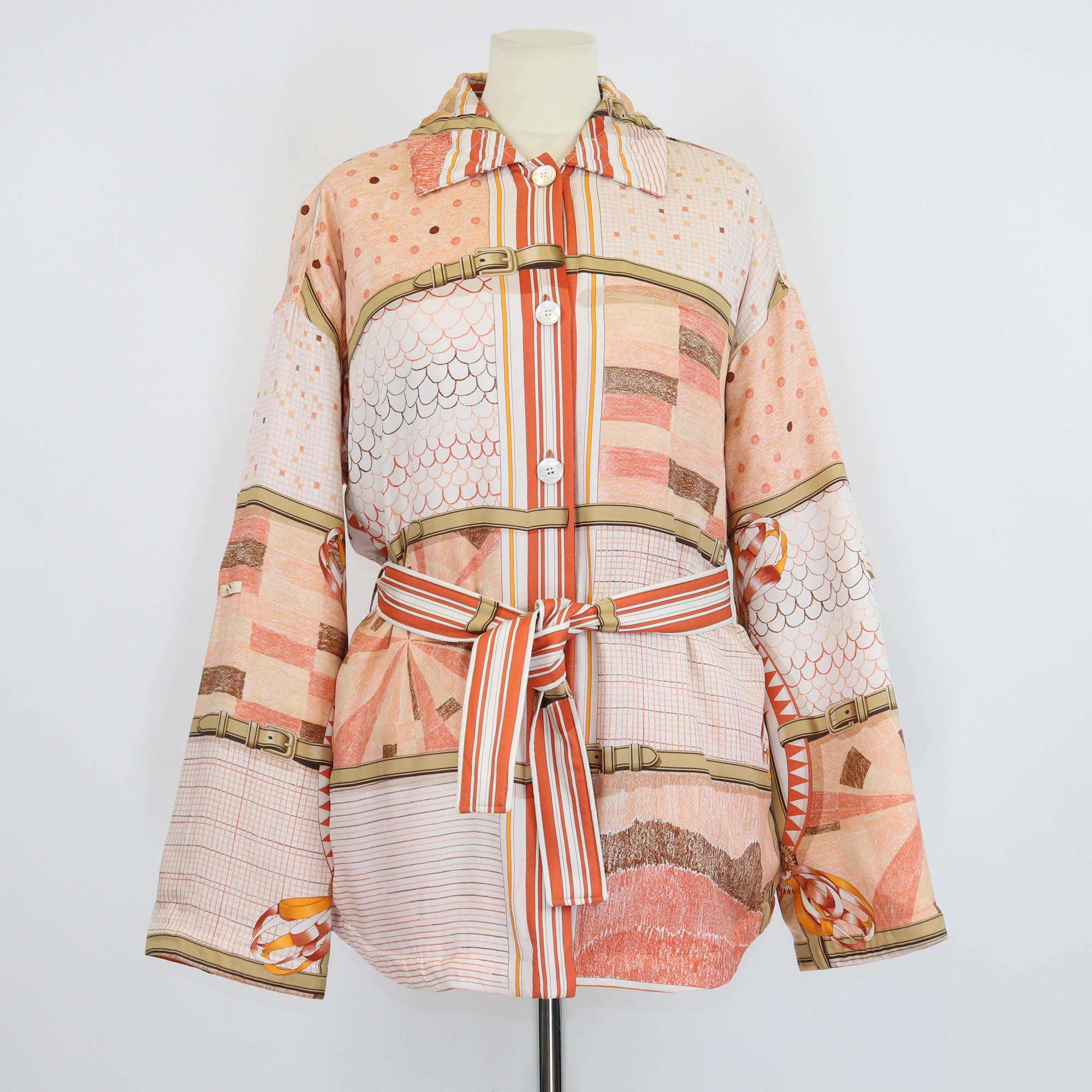 Hermes Orange Lava Silk Coloriages de Jour Quilted Overshirt
