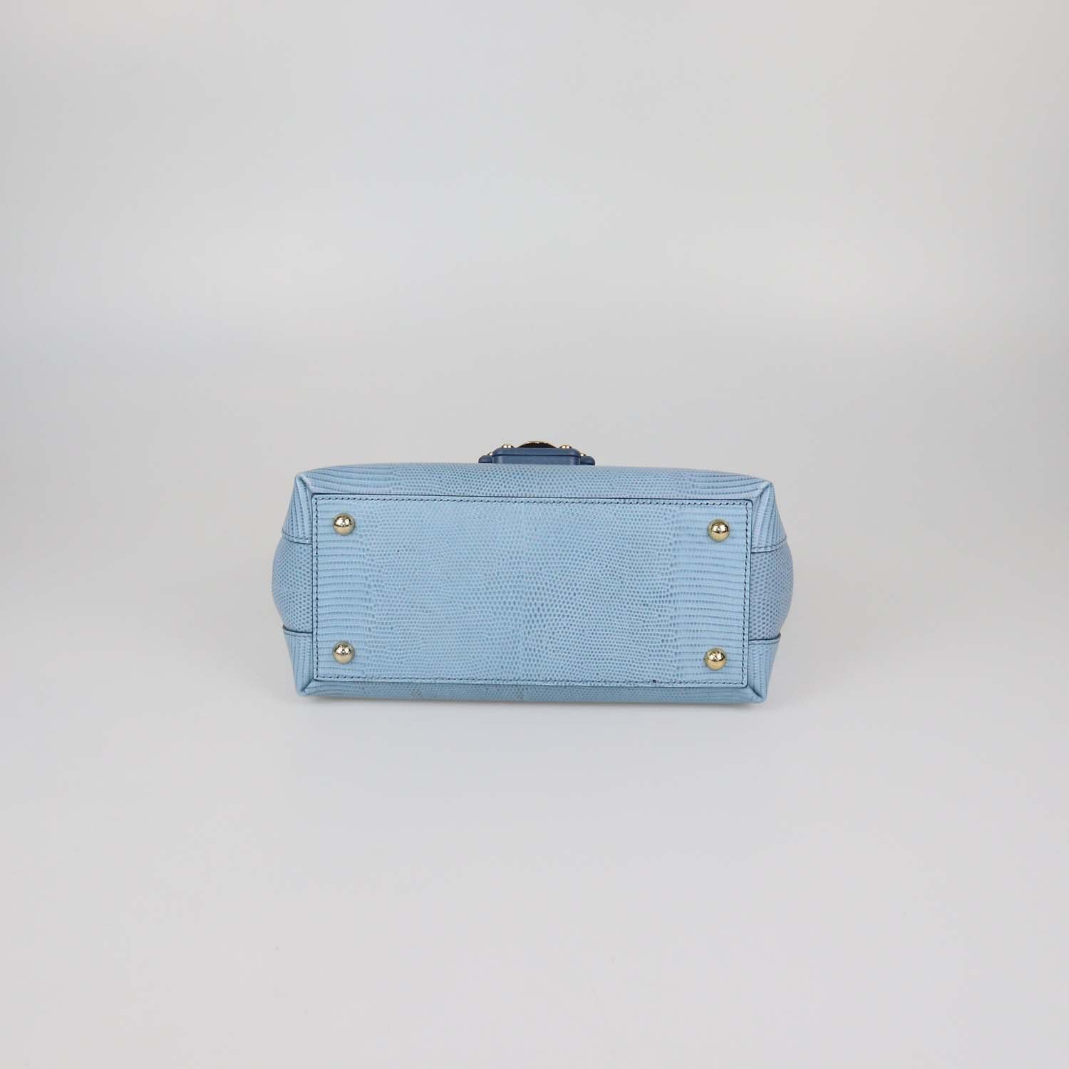 Dolce & Gabbana Light Blue Lizard Embossed Leather Small Lucia Top Handle Bag