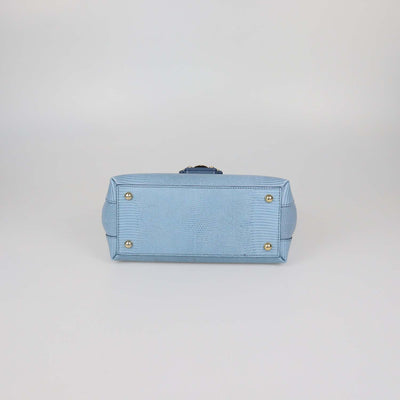 Dolce & Gabbana Light Blue Lizard Embossed Leather Small Lucia Top Handle Bag
