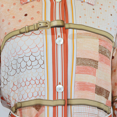 Hermes Orange Lava Silk Coloriages de Jour Quilted Overshirt