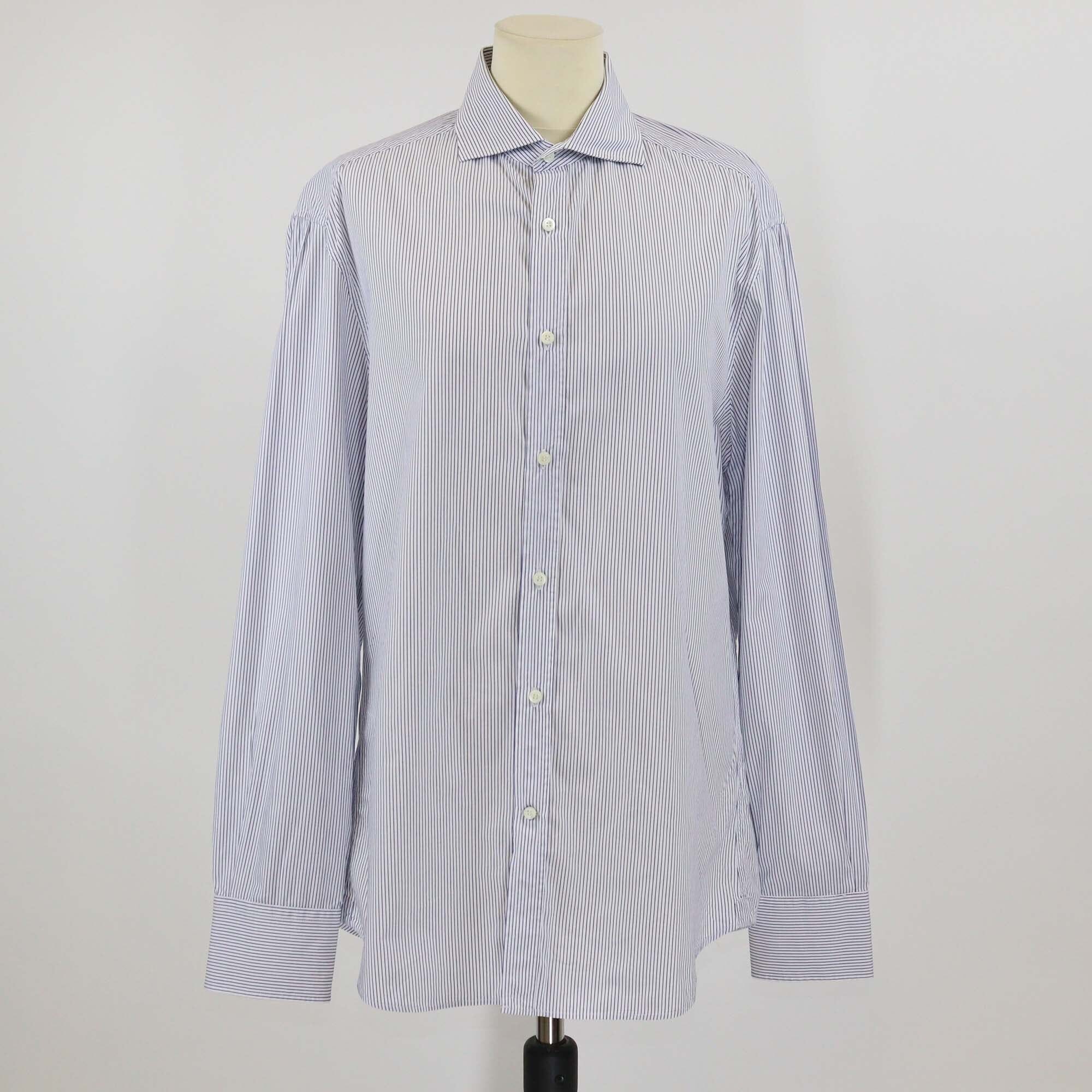 Brunello Cucinelli Blue Stripe Cotton Slim Fit Button Front Long Sleeve Shirt Mens Brunello Cucinelli 