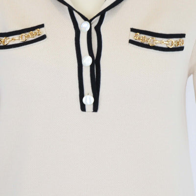 Gucci Beige/Black Wool Horsebit Chain Short Sleeve Polo Top
