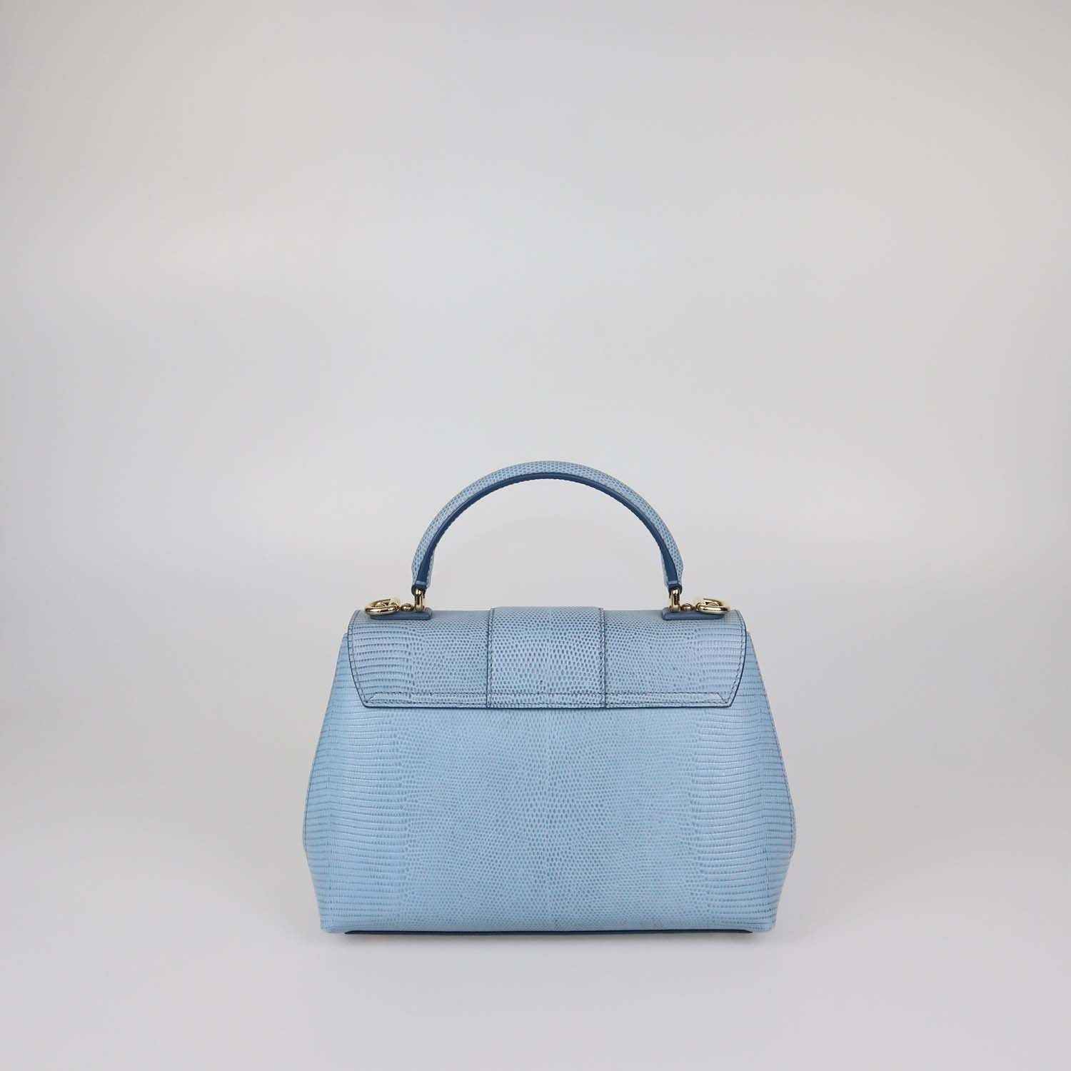 Dolce & Gabbana Light Blue Lizard Embossed Leather Small Lucia Top Handle Bag
