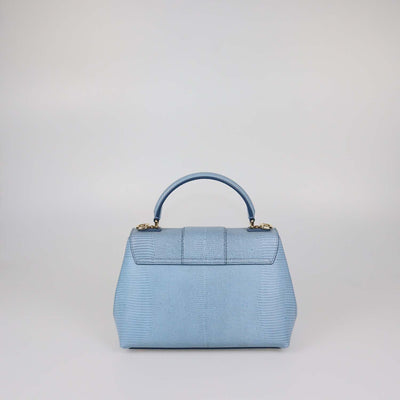 Dolce & Gabbana Light Blue Lizard Embossed Leather Small Lucia Top Handle Bag